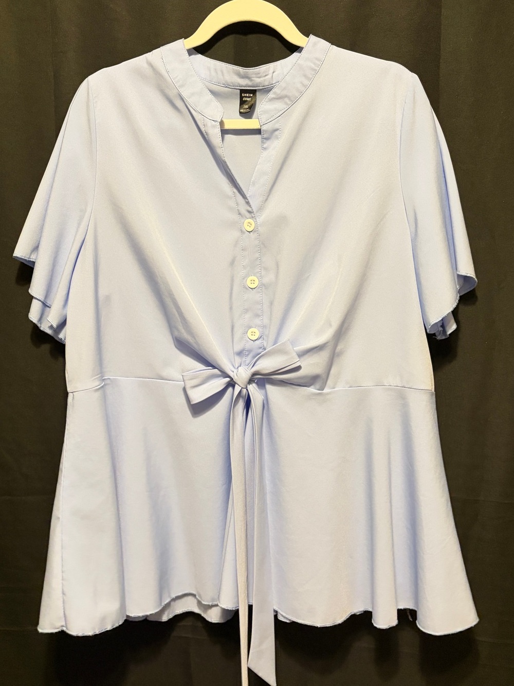 Light Blue Tie-Front Blouse